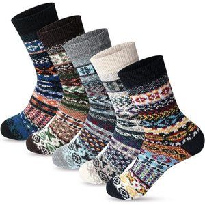 FYC 5 Pairs Womens Thick Knitted Wool Warm Socks Casual Socks for Women Free Siz
